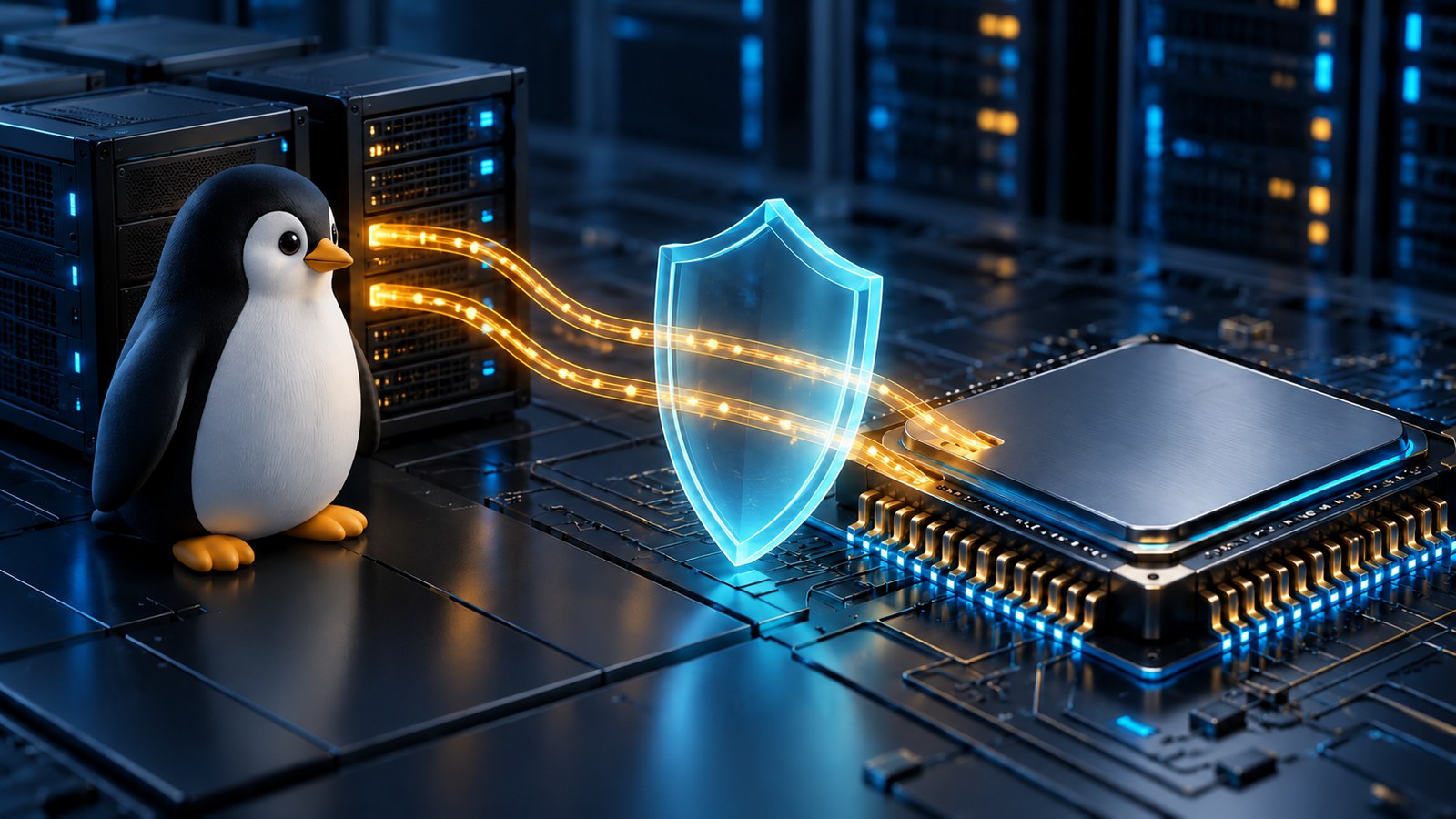 檔案共享伺服器與防護盾的網絡安全概念插圖 / Cybersecurity concept illustration of a file-sharing server and protective shield